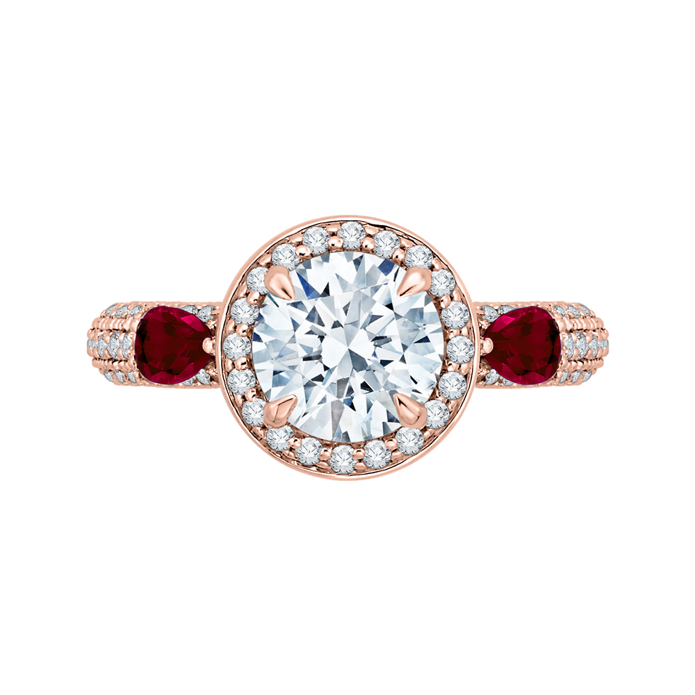 Round Diamond and Ruby Engagement Ring in 14K Rose Gold (Semi-Mount)