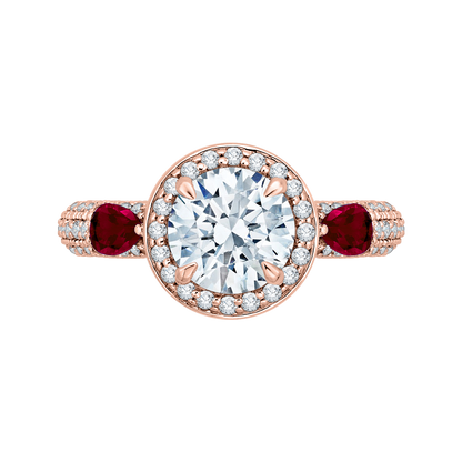 Round Diamond and Ruby Engagement Ring in 14K Rose Gold (Semi-Mount)