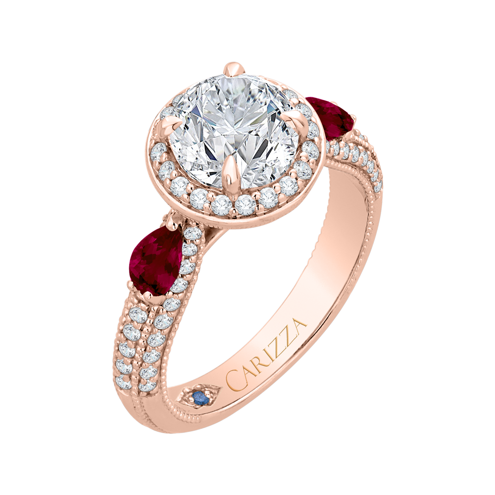 Round Diamond and Ruby Engagement Ring in 14K Rose Gold (Semi-Mount)