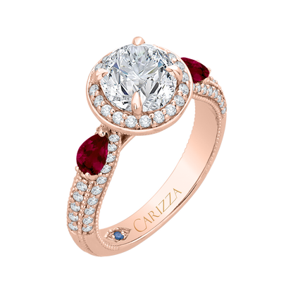 Round Diamond and Ruby Engagement Ring in 14K Rose Gold (Semi-Mount)