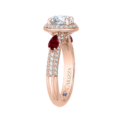 Round Diamond and Ruby Engagement Ring in 14K Rose Gold (Semi-Mount)