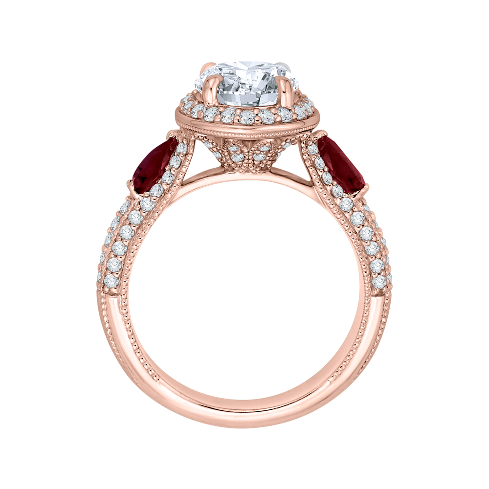 Round Diamond and Ruby Engagement Ring in 14K Rose Gold (Semi-Mount)