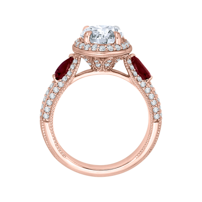 Round Diamond and Ruby Engagement Ring in 14K Rose Gold (Semi-Mount)