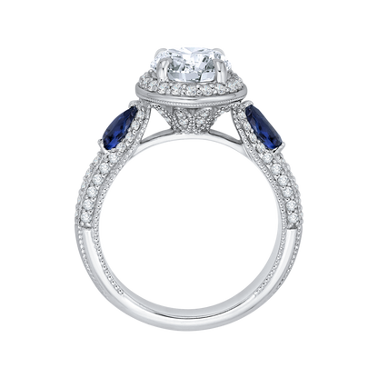 Round Diamond Halo Engagement Ring with Sapphire in 14K White Gold (Semi-Mount)