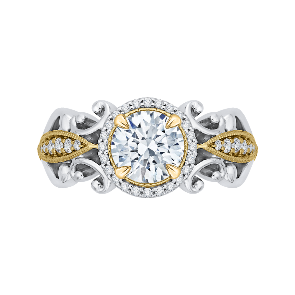 Round Diamond Halo Engagement Ring in 14K Two Tone Gold (Semi-Mount)