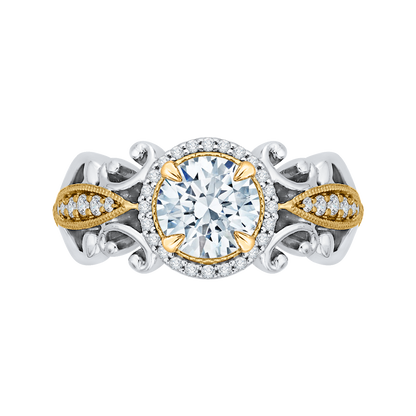 Round Diamond Halo Engagement Ring in 14K Two Tone Gold (Semi-Mount)