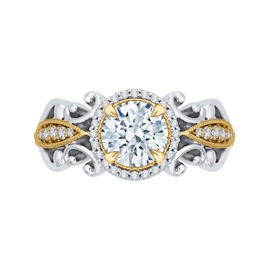 Round Diamond Halo Engagement Ring in 14K Two Tone Gold (Semi-Mount)