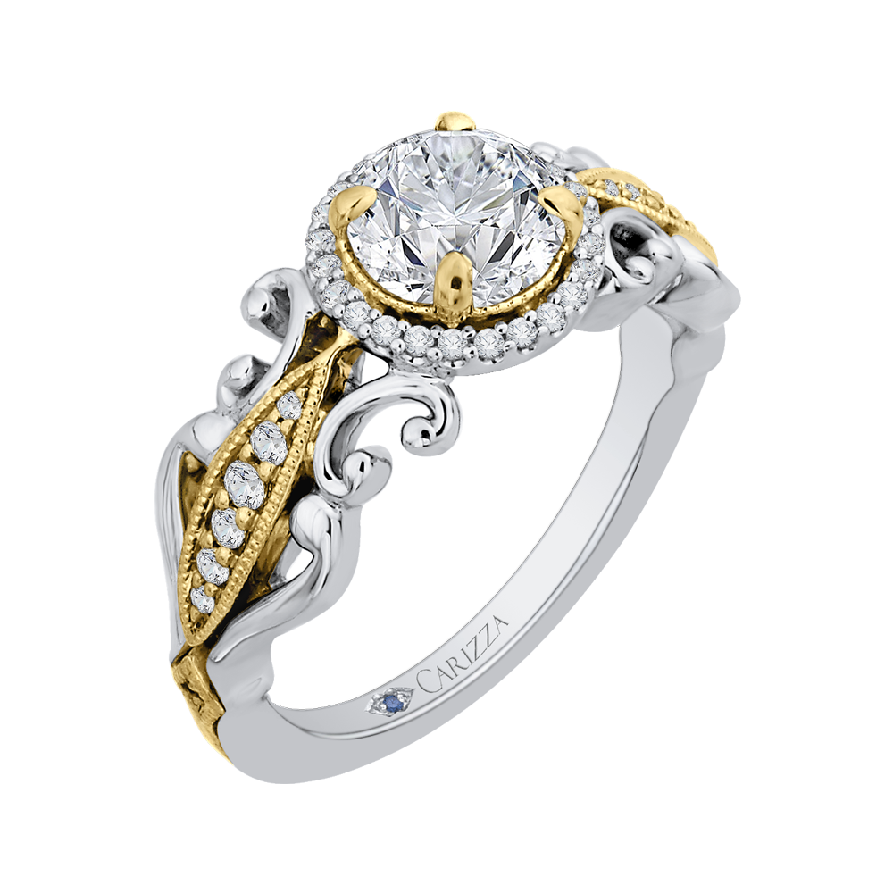 Round Diamond Halo Engagement Ring in 14K Two Tone Gold (Semi-Mount)