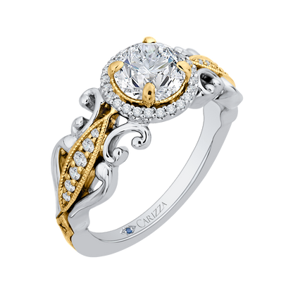 Round Diamond Halo Engagement Ring in 14K Two Tone Gold (Semi-Mount)