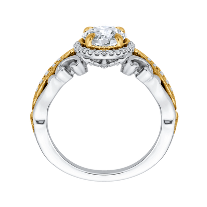 Round Diamond Halo Engagement Ring in 14K Two Tone Gold (Semi-Mount)