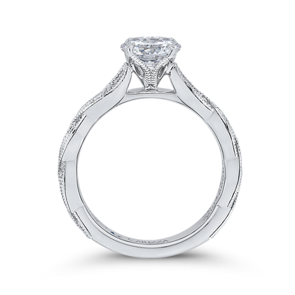 Round Diamond Floral Engagement Ring with Criss-Cross Shank in 14K White Gold (Semi-Mount)