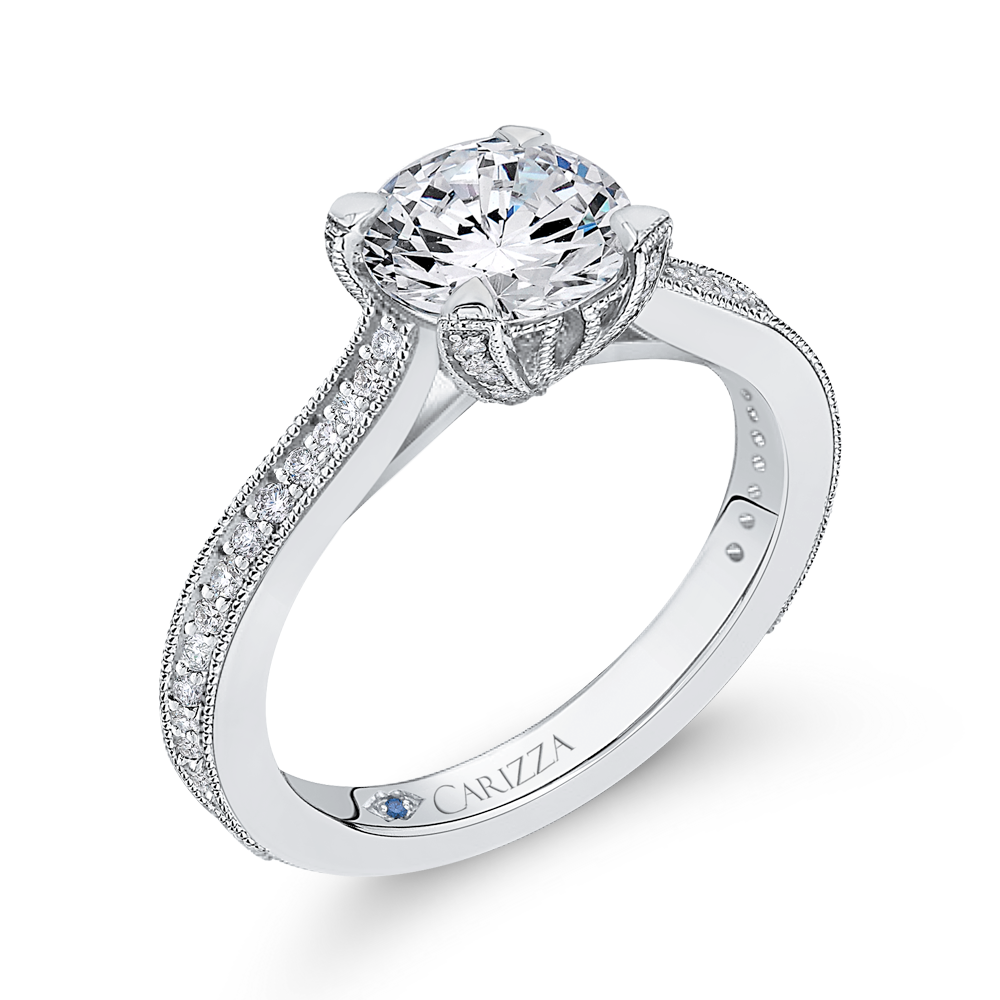 Round Diamond Classic Engagement Ring in 14K White Gold (Semi-Mount)