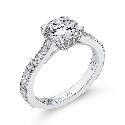 Round Diamond Classic Engagement Ring in 14K White Gold (Semi-Mount)