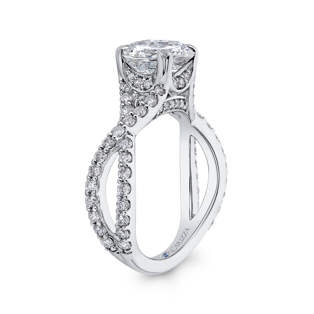 Split Shank Round Diamond Engagement Ring in 14K White Gold (Semi-Mount)