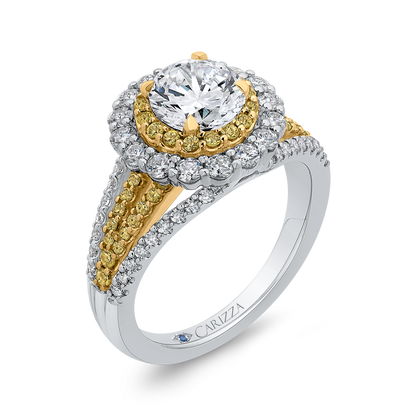 Split Shank Round Diamond Double Halo Engagement Ring in 14K Two Tone Gold (Semi-Mount)