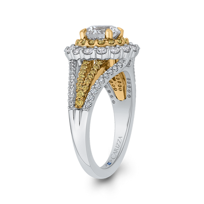 Split Shank Round Diamond Double Halo Engagement Ring in 14K Two Tone Gold (Semi-Mount)