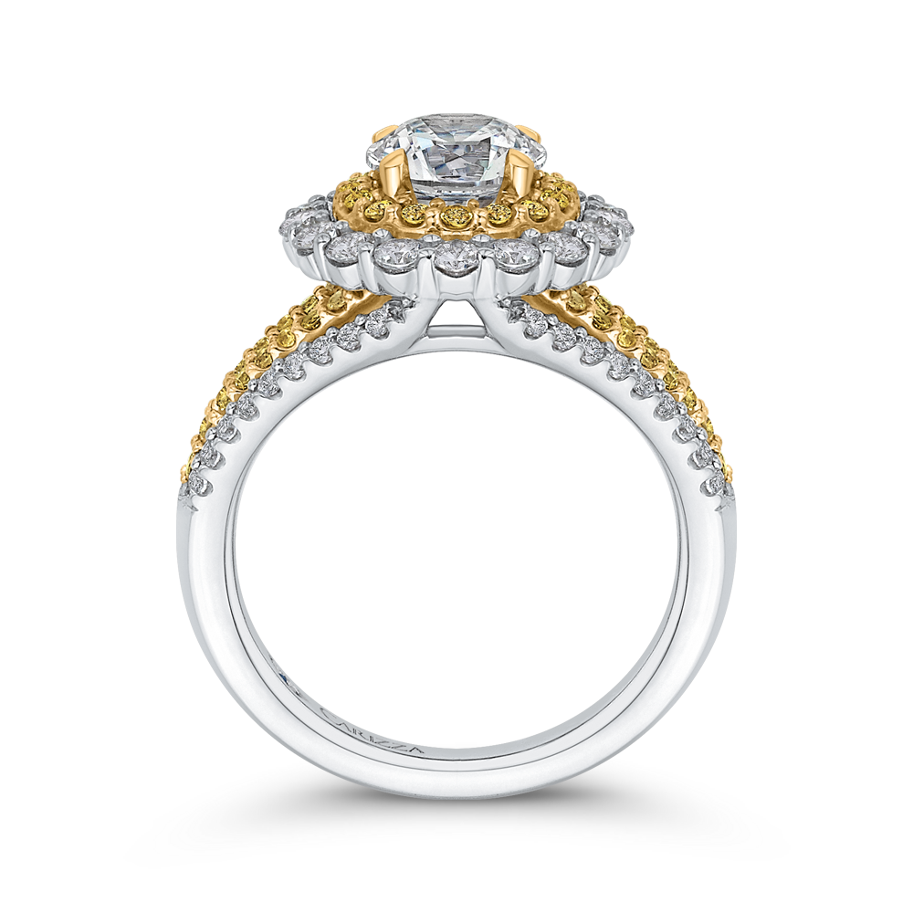 Split Shank Round Diamond Double Halo Engagement Ring in 14K Two Tone Gold (Semi-Mount)