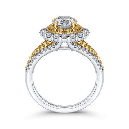 Split Shank Round Diamond Double Halo Engagement Ring in 14K Two Tone Gold (Semi-Mount)