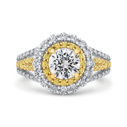 Split Shank Round Diamond Double Halo Engagement Ring in 14K Two Tone Gold (Semi-Mount)