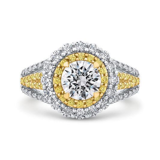 Split Shank Round Diamond Double Halo Engagement Ring in 14K Two Tone Gold (Semi-Mount)