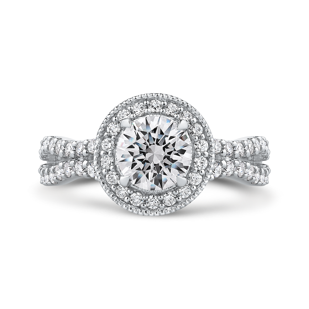 Split Shank Round Diamond Halo Engagement Ring in 14K White Gold (Semi-Mount)