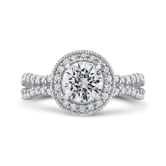 Split Shank Round Diamond Halo Engagement Ring in 14K White Gold (Semi-Mount)