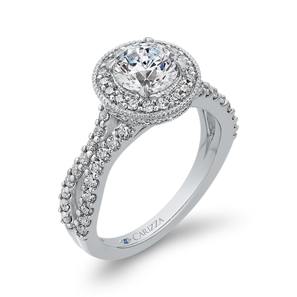 Split Shank Round Diamond Halo Engagement Ring in 14K White Gold (Semi-Mount)