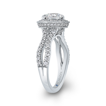 Split Shank Round Diamond Halo Engagement Ring in 14K White Gold (Semi-Mount)