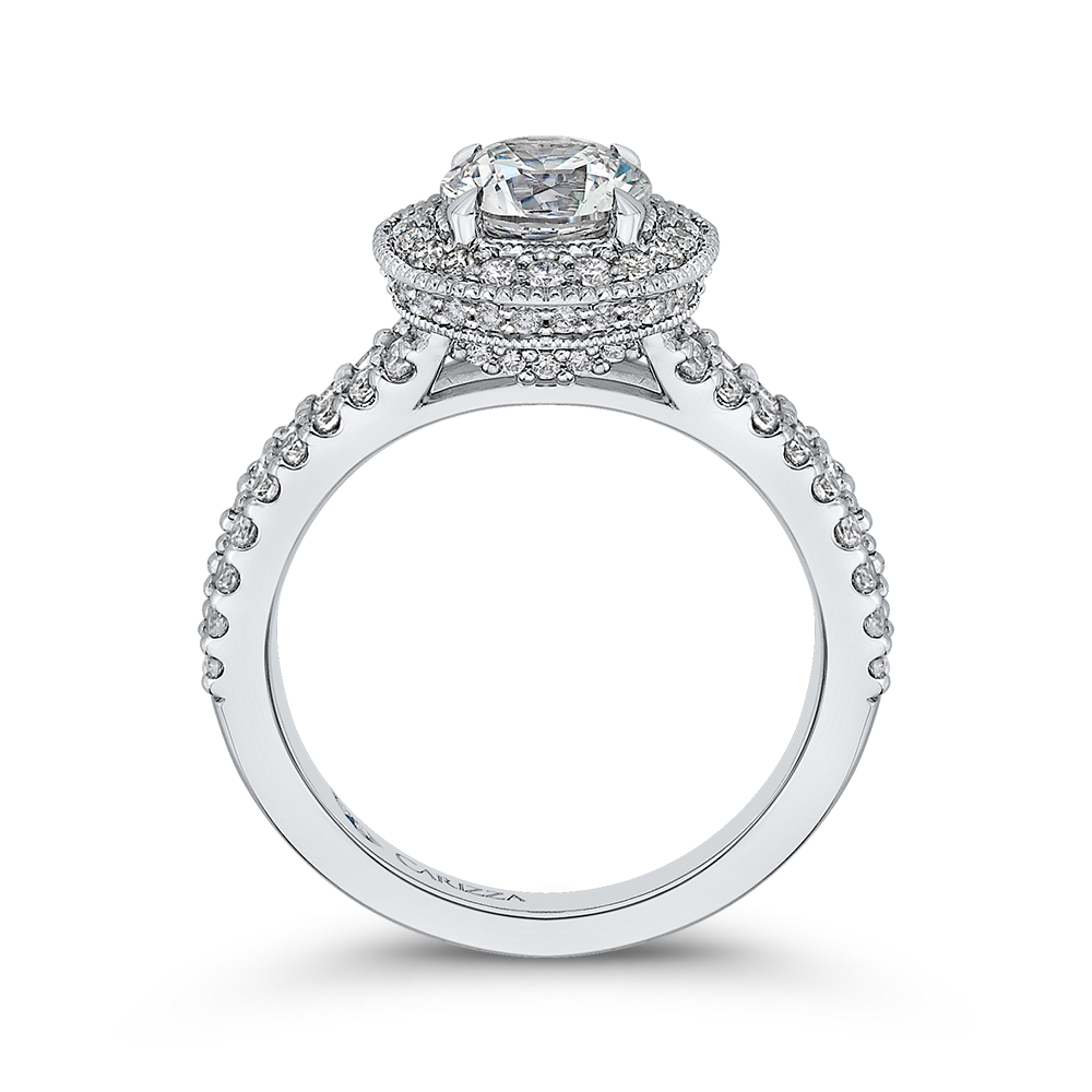 Split Shank Round Diamond Halo Engagement Ring in 14K White Gold (Semi-Mount)