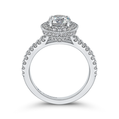 Split Shank Round Diamond Halo Engagement Ring in 14K White Gold (Semi-Mount)