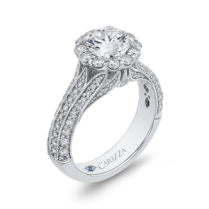 Split Shank Round Diamond Halo Engagement Ring in 14K White Gold (Semi-Mount)