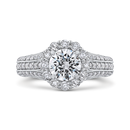 Split Shank Round Diamond Halo Engagement Ring in 14K White Gold (Semi-Mount)