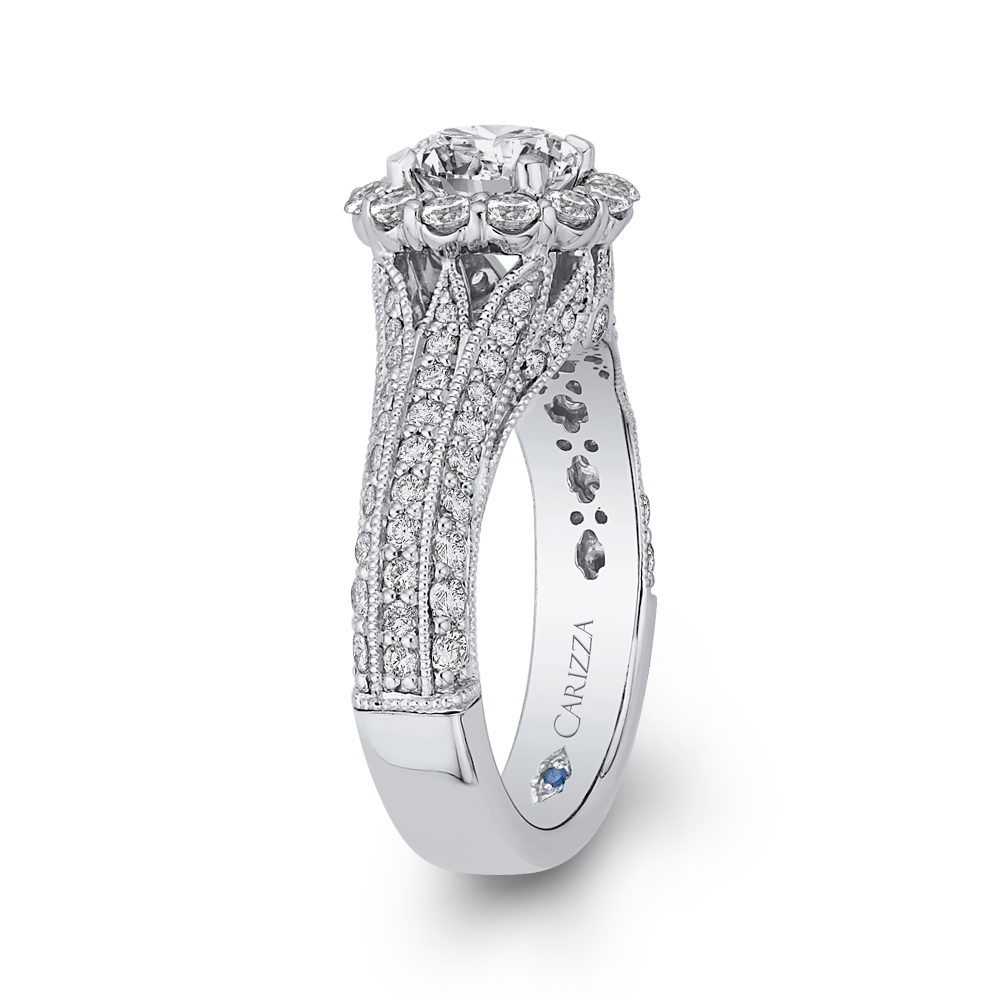 Split Shank Round Diamond Halo Engagement Ring in 14K White Gold (Semi-Mount)