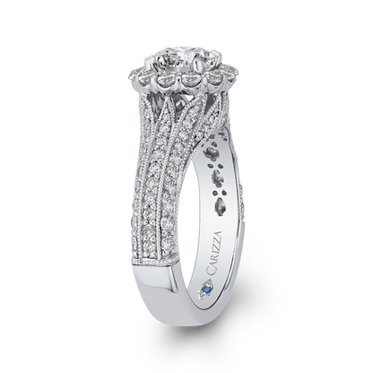 Split Shank Round Diamond Halo Engagement Ring in 14K White Gold (Semi-Mount)