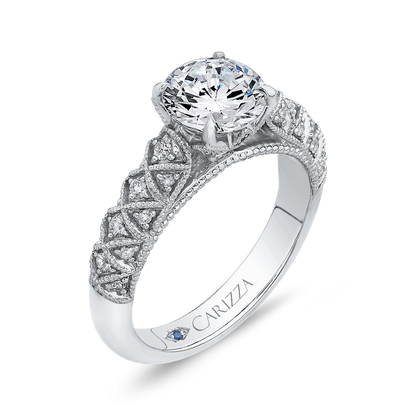 Round Diamond Cathedral Style Engagement Ring in 14K White Gold (Semi-Mount)