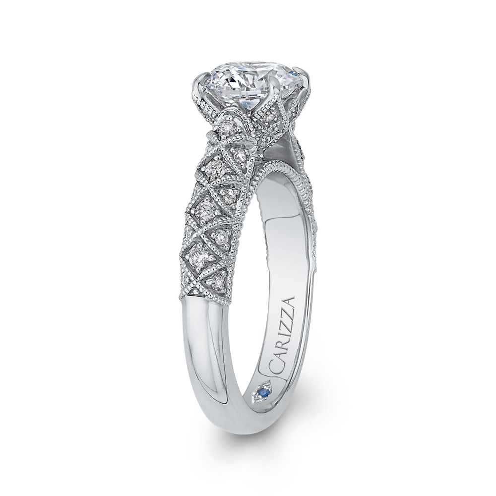 Round Diamond Cathedral Style Engagement Ring in 14K White Gold (Semi-Mount)