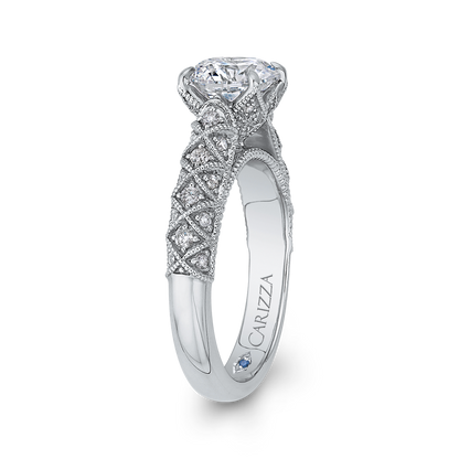 Round Diamond Cathedral Style Engagement Ring in 14K White Gold (Semi-Mount)