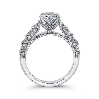 Round Diamond Cathedral Style Engagement Ring in 14K White Gold (Semi-Mount)