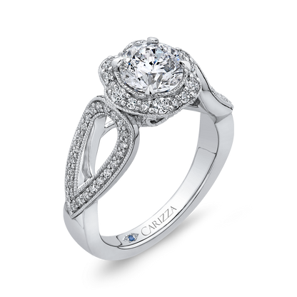 Split Shank Round Diamond Floral Halo Engagement Ring in 14K White Gold (Semi-Mount)