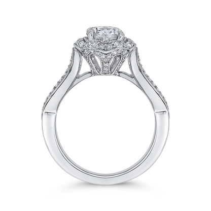 Split Shank Round Diamond Floral Halo Engagement Ring in 14K White Gold (Semi-Mount)