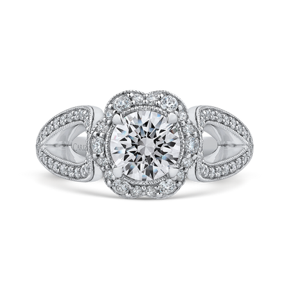 Split Shank Round Diamond Floral Halo Engagement Ring in 14K White Gold (Semi-Mount)