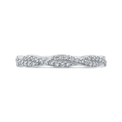Round Diamond Crossover Wedding Band in 14K White Gold