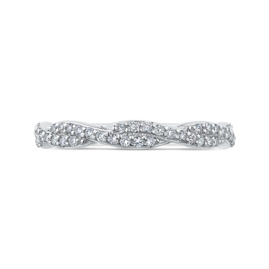 Round Diamond Crossover Wedding Band in 14K White Gold