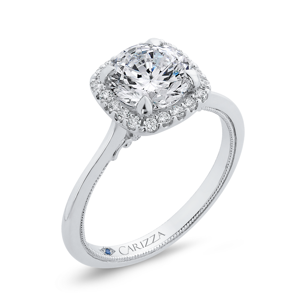 Round Diamond Halo Engagement Ring in 14K White Gold (Semi-Mount)