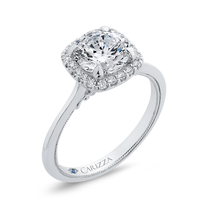 Round Diamond Halo Engagement Ring in 14K White Gold (Semi-Mount)