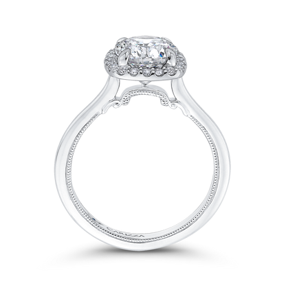 Round Diamond Halo Engagement Ring in 14K White Gold (Semi-Mount)