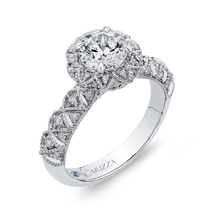 Diamond Flower Halo Engagement Ring in 14K White Gold (Semi-Mount)