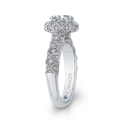 Diamond Flower Halo Engagement Ring in 14K White Gold (Semi-Mount)