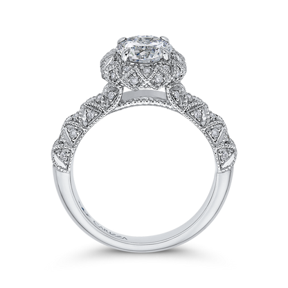 Diamond Flower Halo Engagement Ring in 14K White Gold (Semi-Mount)