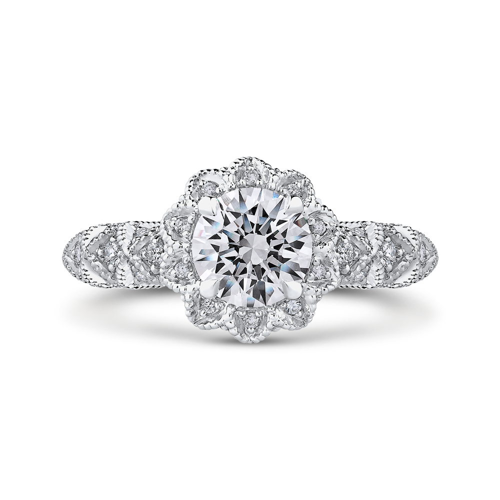 Diamond Flower Halo Engagement Ring in 14K White Gold (Semi-Mount)